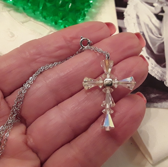 VTG 925 STERLING AURORA BOREALIS CRYSTAL NECKLACE - Picture 4 of 14